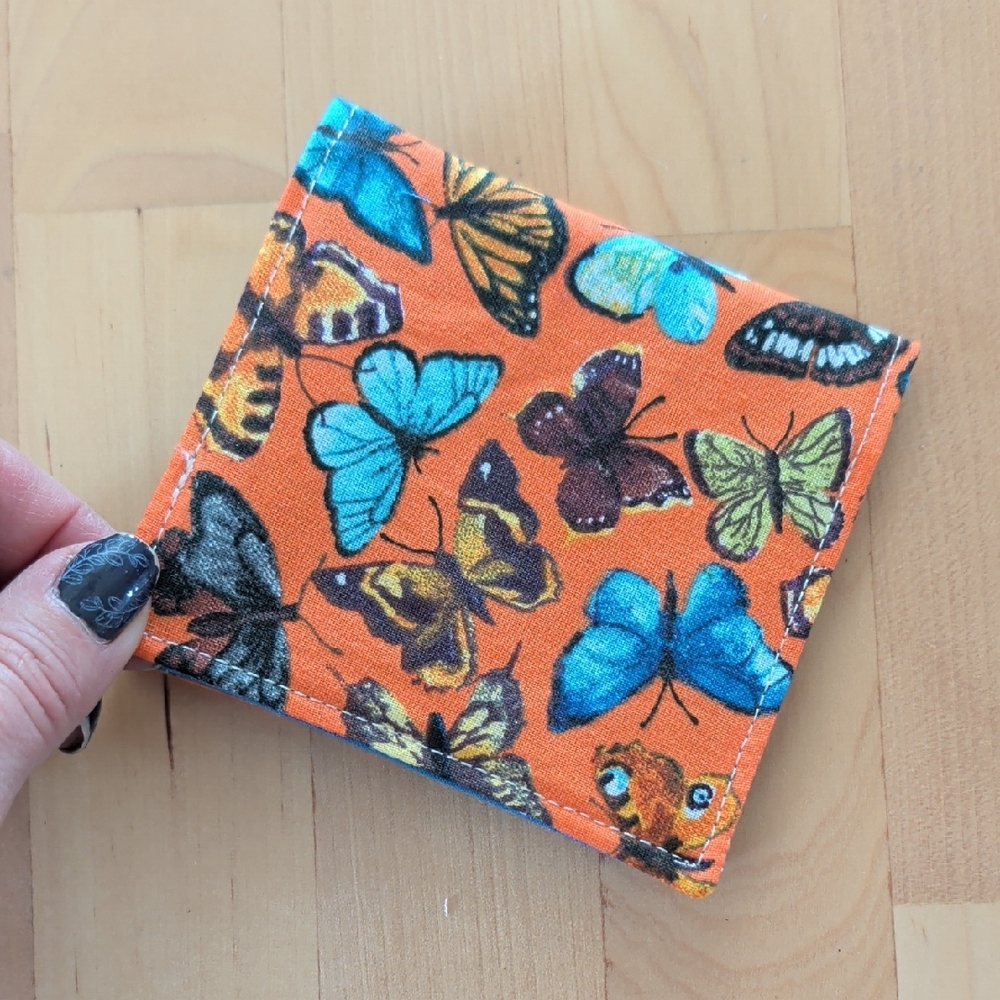 Butterfly Print Kids Wallet Orange Blue Business Card Post-it Note Holder Moth